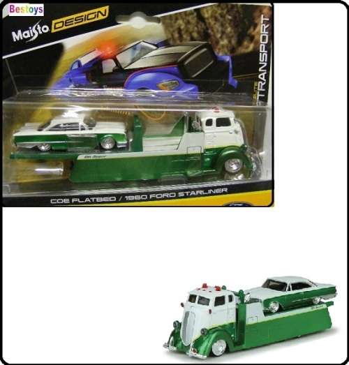 Maisto Design Elite Transport COE Flatbed Recovery Truck + Ford Starliner 1960