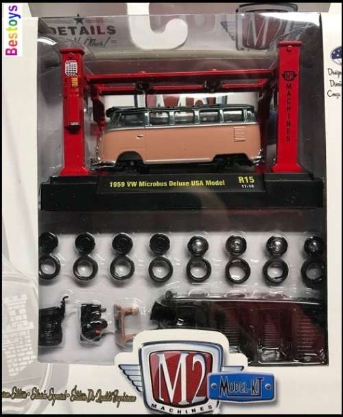 Johnny Lightning Diecast Model Car Kit Set VW Volkswagen Kombi Deluxe USA 1959 + Workshop lift + ex