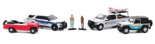 Greenlight Model Car Set 58053 Marco Island Ford Interceptor Jeep F 150 + figurines 1/64 scale