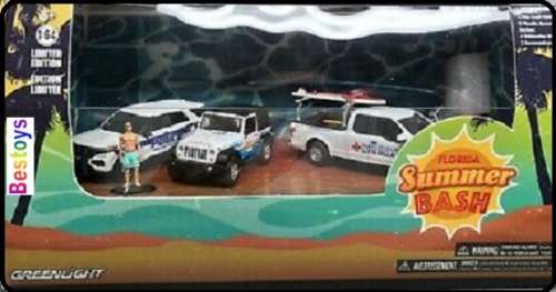 Greenlight Model Car Set 58053 Marco Island Ford Interceptor Jeep F 150 + figurines 1/64 scale