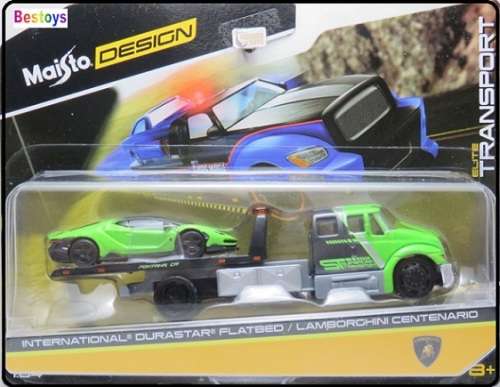 Maisto Design Elite Transport International Durastar Flatbed Recovery Truck + Lamborghini Centenario