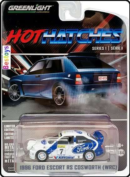 Greenlight Diecast Model Car Hot Hatches Ford Escort RS Cosworth WRC 1996 No 7 Motorsport 1/64 scale