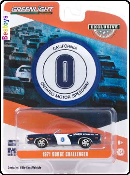 Greenlight Diecast Model Car Exclusive Dodge Challenger 1971 Ontario Motor Speedway Pace Car Motorsp