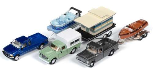 Johnny Lightning Diecast Model Car Set Hulls & Haulers Ford F 250 F250 Pickup 2004 + Pontoon Boat on