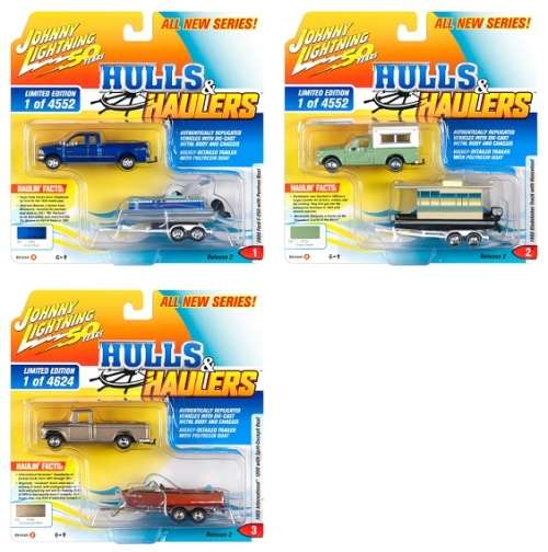 Johnny Lightning Diecast Model Car Set Hulls & Haulers Ford F 250 F250 Pickup 2004 + Pontoon Boat on