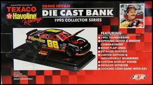 Racing Champions Diecast Model Car Coin Bank Ford Thunderbird 1995 Nascar Ernie Irvan No 88 1/24 sca