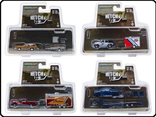 Greenlight Diecast Model Car Set Hitch & Tow Ford F 150 F150 Pickup 2017 + Trailer `Indian Motorcycl