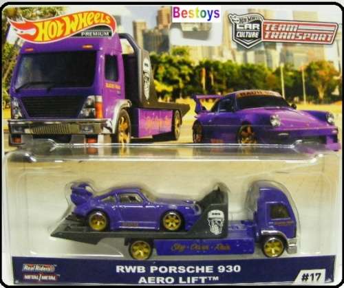 Hotwheels Hot Wheels Diecast Model Car Culture Team Transport Porsche 930 RWB + Aero Lift Truck 1/64