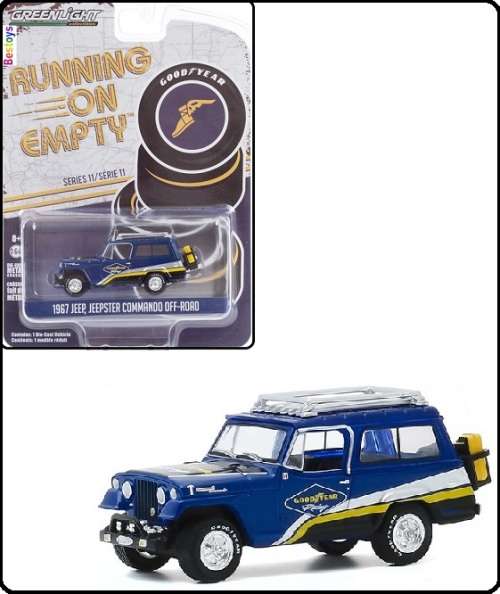 Greenlight Diecast Model Car Running on Empty Jeep Jeepster Commando Offroad 1967 `Good Year` 1/64 s