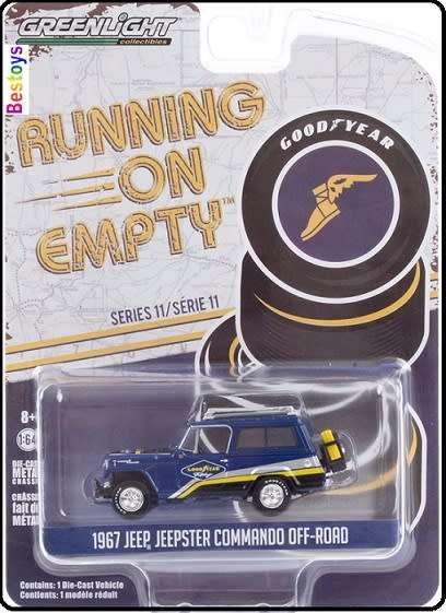 Greenlight Diecast Model Car Running on Empty Jeep Jeepster Commando Offroad 1967 `Good Year` 1/64 s