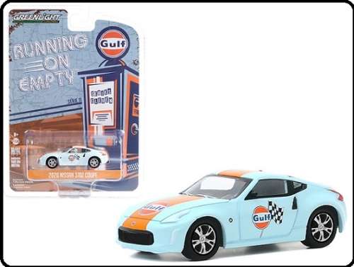 Greenlight Diecast Model Car Running on Empty Nissan 370 Z 370Z Coupe 2020 `Gulf` 1/64 scale