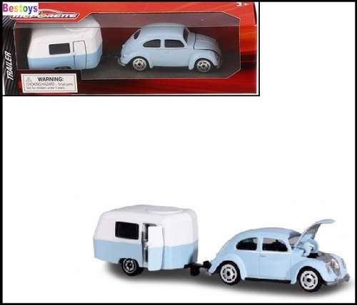Majorette Diecast Model Car 2 pk VW Volkswagen Beetle & Eriba Puck Caravan 1/64 scale new in pack