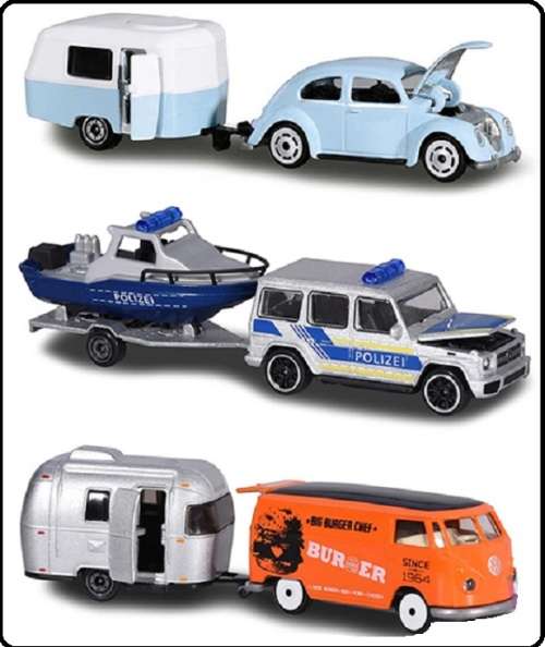 Majorette Diecast Model Car 2 pk VW Volkswagen Beetle & Eriba Puck Caravan 1/64 scale new in pack