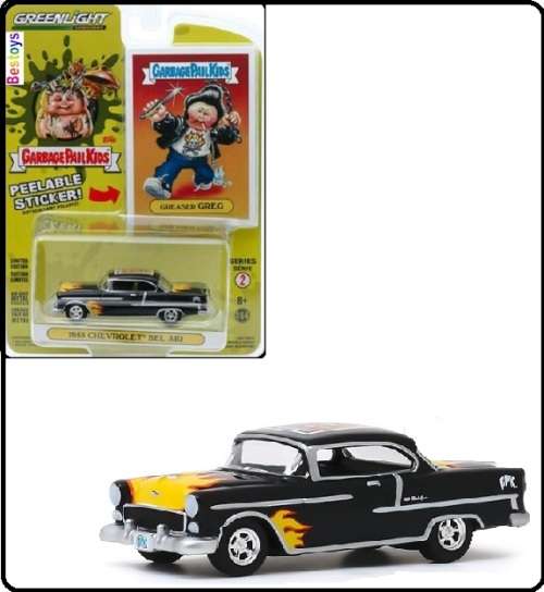 Greenlight Diecast Model Car Garbage Pail Kids Chevy Chevrolet Bel Air 1955 Greaser Greg 1/64 scale