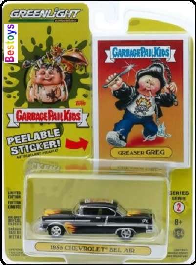 Greenlight Diecast Model Car Garbage Pail Kids Chevy Chevrolet Bel Air 1955 Greaser Greg 1/64 scale