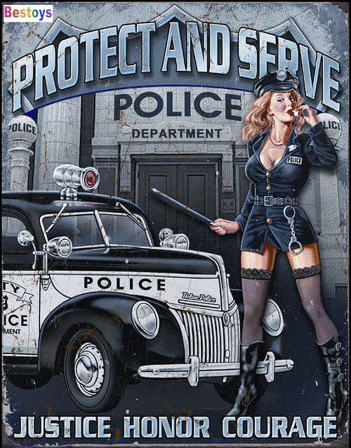 Metal Tin Sign Lithographed Image `Police Dept - Protect & Serve` 405x320 mm new