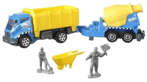 Matchbox Diecast Model Car Hitch & haul Construction Set Dump Truck + Cement Mixer trailer + access