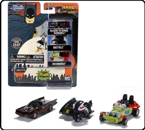 JADA Diecast Model Car Nano Set Batman Classic TV Batmobile Batcycle Jokermobile Movie Film TV new
