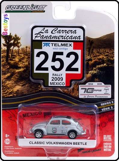 Greenlight Diecast Model Car Rally Mexico 2009 VW Volkswagen Beetle Classic Open Roof Motorsport 1/6
