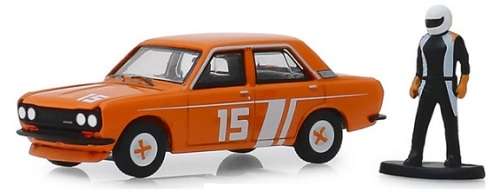Greenlight Diecast Model Car Hobby Shop Datsun 510 Sedan 4 dr 1970 No 15  + Race driver 1/64 scale