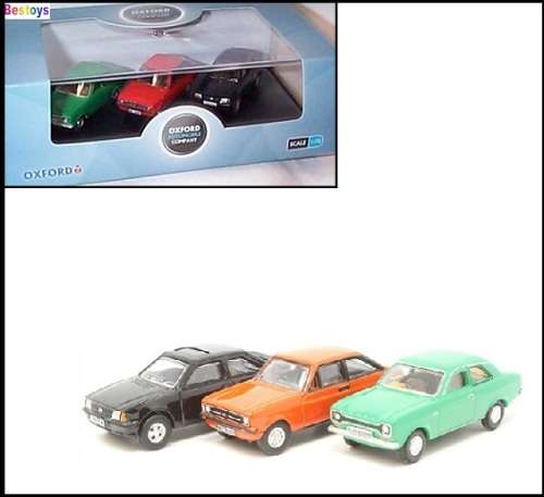 Oxford Diecast Model Car SET70 Ford Escort Mk 1 Mk1 Mk 2 Mk2 XR3i 1/76 OO railway scale new in pack