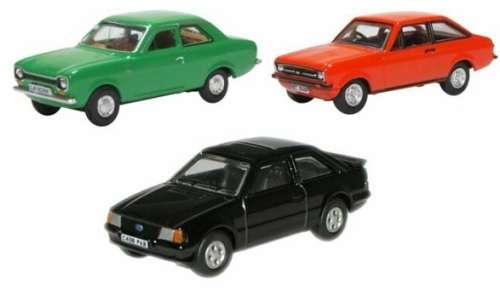 Oxford Diecast Model Car SET70 Ford Escort Mk 1 Mk1 Mk 2 Mk2 XR3i 1/76 OO railway scale new in pack