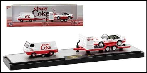 Castline M2 Diecast Model Auto Hauler Ford Econoline 1965 + Mustang GT 1980 + Trailer `Cherry Coke`