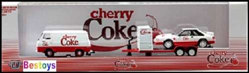 Castline M2 Diecast Model Auto Hauler Ford Econoline 1965 + Mustang GT 1980 + Trailer `Cherry Coke`