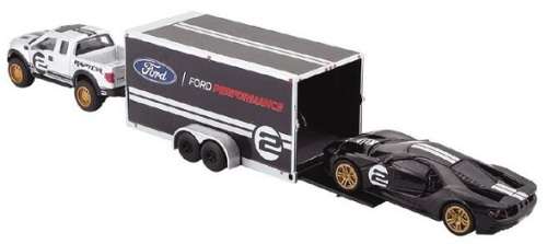 Maisto Model Car Design Series Team Hauler Ford Raptor 2020 + Gt Heritage 2017 + Enclosed Trailer Mo