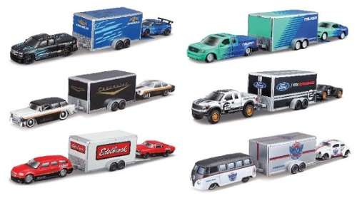 Maisto Design Series Hauler VW Volkswagen Kombi Samba Bus + Beetle + Enclosed Trailer
