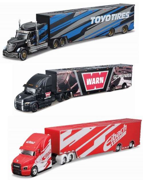 Maisto Diecast Model Truck Design Hauler Series Mack Anthem + Enclosed Trailer `Warn` 1/64 scale new