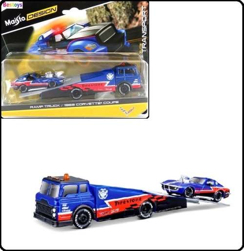 Maisto Elite Transport Ramp Recovery Truck + Chevy Chevrolet Corvette Coupe 1969 "Firestone"