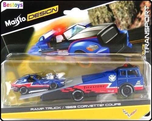 Maisto Elite Transport Ramp Recovery Truck + Chevy Chevrolet Corvette Coupe 1969 "Firestone"