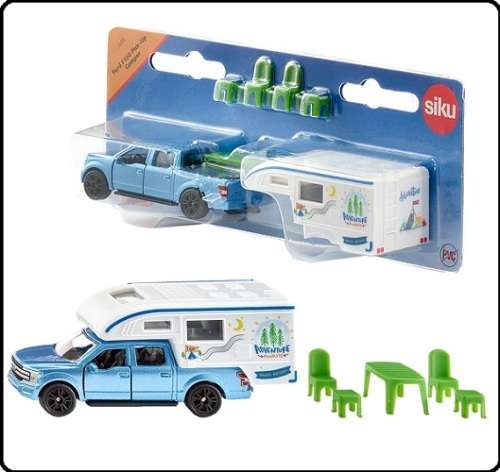 SIKU Diecast Model Car 1693 Ford F 150 F150 Pickup Camper with table and chairs 1/64 scale new