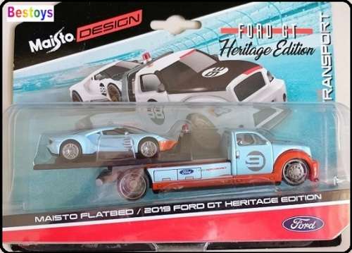 Maisto Elite Transport Flatbed Recovery Truck + Ford GT 2021 Heritage Edition No 9 1/64 scale new