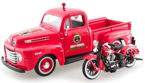 Maisto Diecast Model Car + Motorbike 32191 Ford F 1 F1 Pickup 1948 + Harley Davidson  El Knucklehead
