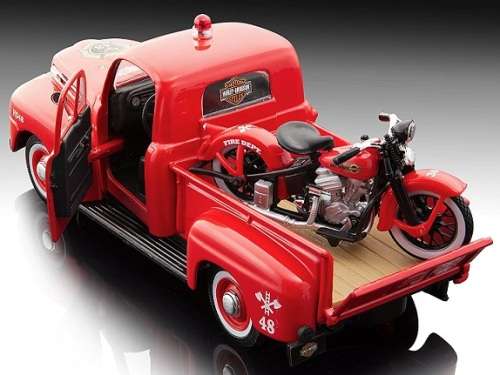 Maisto Diecast Model Car + Motorbike 32191 Ford F 1 F1 Pickup 1948 + Harley Davidson  El Knucklehead