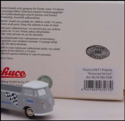 Schuco Piccolo Diecast Model 5635, VW Volkswagen Kombi T 1 T1 Pickup + BMW Motorcycle Bike 1/90 scal