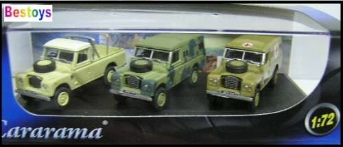 Cararama Hongwell Diecast Model Car Set 3 pk Land Rover Series III 3 109 inch 1/72 OO railway scale