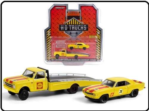 Greenlight Diecast Model Truck Chevy Chevrolet C 30 C30 Ramp Truck 1967 + Camaro 1969 `Shell` 1/64