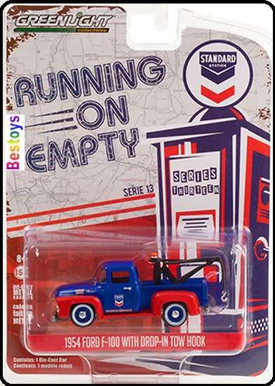 Greenlight Diecast Model Car Running on Empty Ford F 100 F100 Tow Truck 1954 "Standard" 1/64 scale