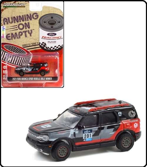 Greenlight Diecast Model Car Running on Empty Ford Bronco Sport 2021 Rebelle Rally Winner Motorsport