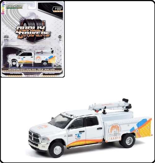 Greenlight Diecast Model Car Dually Dodge RAM 3500 2015 Crane Truck Port of Miami Tunnel 1/64 scale