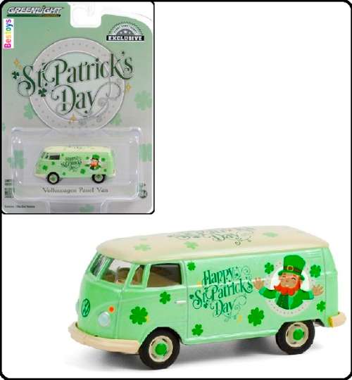 Greenlight Diecast Model Car Exclusive VW Volkswagen T 1 T1 Kombi Panelvan `St Patrick`s Day` 1/64