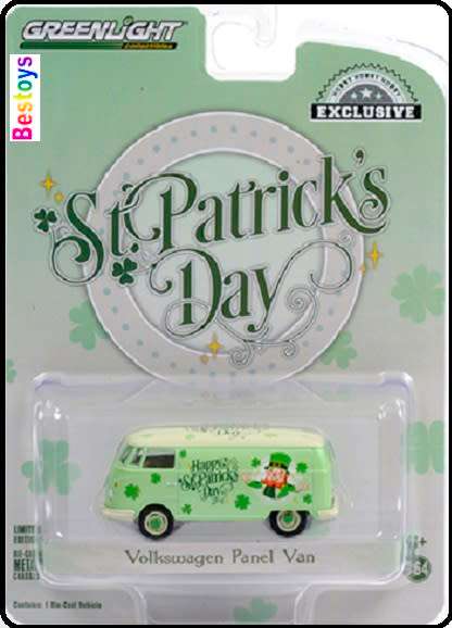 Greenlight Diecast Model Car Exclusive VW Volkswagen T 1 T1 Kombi Panelvan `St Patrick`s Day` 1/64