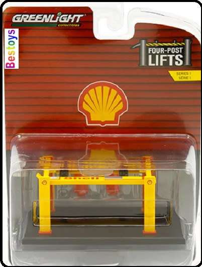 Greenlight Diecast Model Accessory Diorama Garage Workshop Four Post Lift `Shell` 1/64 scale