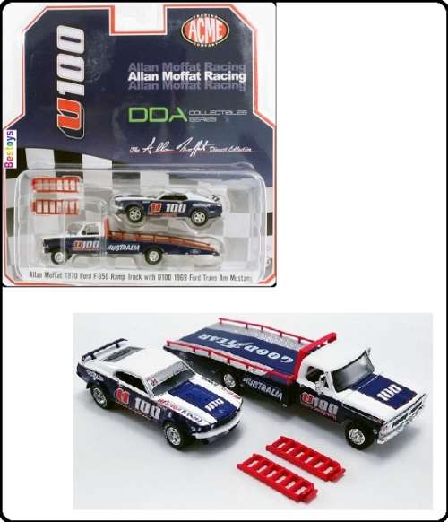 Greenlight Diecast Model Car Allan Moffat Racing Ford Mustang Trans Am 1969 + F 350 Ramp Truck U100