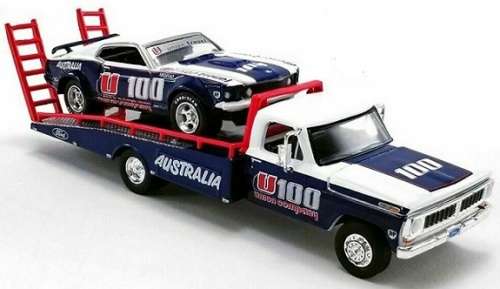 Greenlight Diecast Model Car Allan Moffat Racing Ford Mustang Trans Am 1969 + F 350 Ramp Truck U100