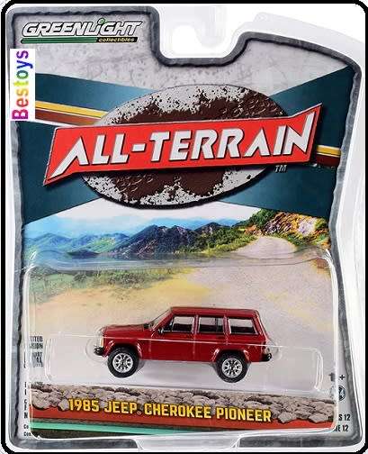 Greenlight Diecast Model Car All Terrain Jeep Cherokee Pioneer 1985 Offroad 1/64 scale new in pack