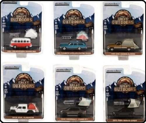 Greenlight Diecast Model Car Outdoors Plymouth Satellite Stationwagon 1969 + Rooftop tent 1/64 scale